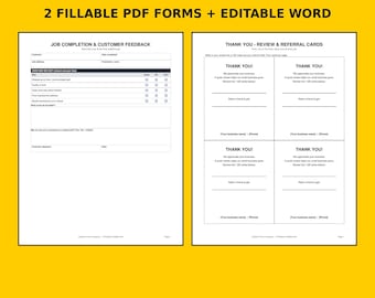 Customer Satisfaction Survey & Review Request Card | Contractor Job Completion Feedback Form | Handyman Thank You Card Printable PDF