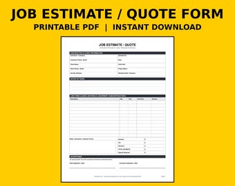 Contractor Estimate Template | Printable Job Quote Form PDF, Construction Estimate & Handyman Bid Sheet with Signature | Instant Download
