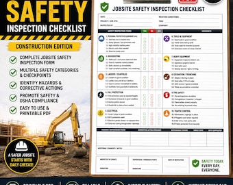 Site Safety Inspection Checklist, Construction Jobsite Safety Audit Form, OSHA Style Weekly Hazard Walkthrough, Printable PDF