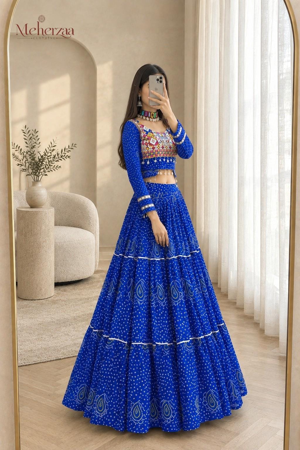 blue garba dress V Neck Mini Dress georgette dupatta Formal Dress Calvin Klein Other:Dress