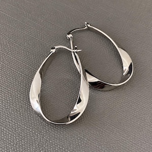 Statement  Wavy Hoops 14K White Gold Finish, Gift for her, Everyday Earrings (20mm) High-Shine Statement Minimalist
