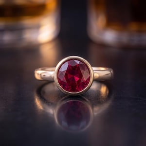 Anello in argento sterling 925 con rubino riempito di vetro, incastonato a castone, gioiello con gemma rossa