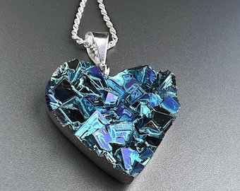 Crystal Heart Necklace, Mother's Day Jewelry, Anniversary Gift, Unique Bismuth Crystal, Sweetheart Custom Color Choice