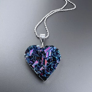 Crystal Heart Necklace, Valentine's Day Jewelry, Anniversary Gift, Unique Bismuth Crystal, Sweetheart Custom Color Choice