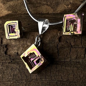 Bismuth Crystal Necklace and Earring Set, Sterling Silver Snake Chain Included, Ready to ship, Optional Celestial Gift Wrap
