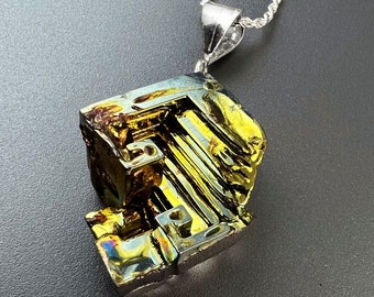 Sunlit Steps, Iridescent Bismuth Crystal Necklace, Ready to Ship