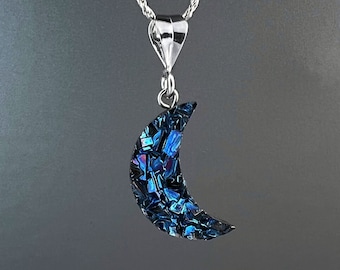 Once in a Blue Moon Necklace, Crescent Bismuth Crystal with Sterling Silver, Romantic Celestial Gift