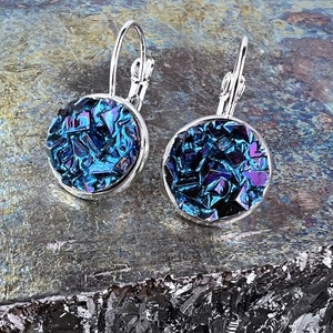 Bismuth Crystal Earrings, Custom Color Choice, Round Dangle Drop Earrings image 2