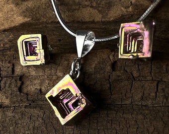 Bismuth Crystal Necklace and Earring Set, Sterling Silver Snake Chain Included, Ready to ship, Optional Celestial Gift Wrap