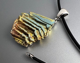 Glassy Shale, Unique Iridescent Bismuth Crystal Necklace, Ready to Ship