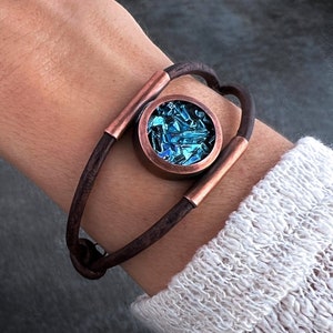 Bismuth Crystal and Copper Bracelet With Leather Cord