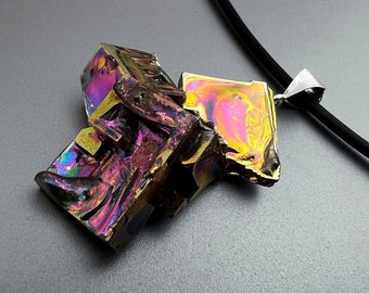 Splash of Pink, Bismuth Crystal Necklace, Ready to Ship