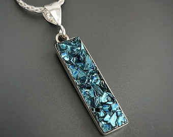 Halskette aus Sterlingsilber und Wismutkristall mit langer Bar, einschließlich Sterlingsilberkette, benutzerdefinierte Farbauswahl