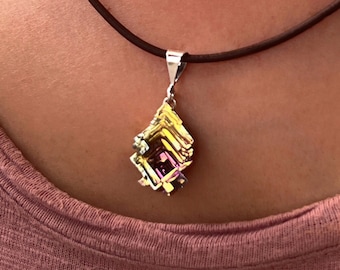 Heat Rising, Iridescent Bismuth Crystal Necklace, Ready to Ship