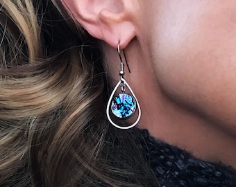 Bismuth Crystal Teardrop Dangle Earrings, Stainless Steel, Custom Color Choice for One Pair of Earrings, Optional Celestial Gift Wrap