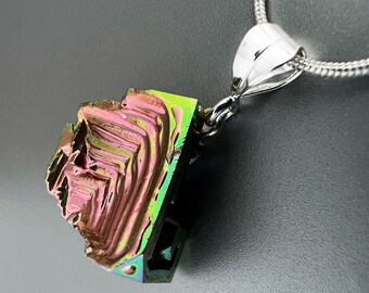 A Touch of Chartreuse, Iridescent Bismuth Crystal Necklace, Ready to Ship