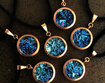 Blue Bismuth Crystal Necklace in Copper Bezel with optional celestial gift wrap