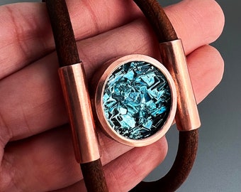 Leather Bracelet with Bismuth Crystal and Copper