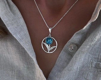 Crystal Flower Necklace, Gift Under 50, Floral Jewelry, Sterling Silver Flower and Bismuth Crystal Bloom