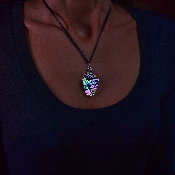 Fleur de Fractale,  Iridescent Bismuth Crystal Pendant. Unique, Fractal, Artistic Jewelry