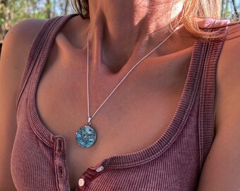 Bismuth Crystal and Stainless Steel Necklace, Unique Pendant with Stainless Steel Chain, Iridescent Jewelry, Custom Color Choice
