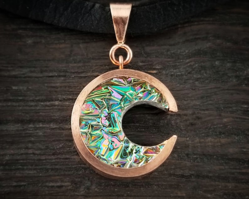 Crescent Moon Choker Necklace with Bismuth Crystal and Copper Setting, Custom Color Choice image 6