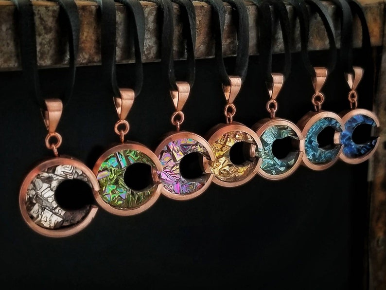 Crescent Moon Choker Necklace with Bismuth Crystal and Copper Setting, Custom Color Choice image 4