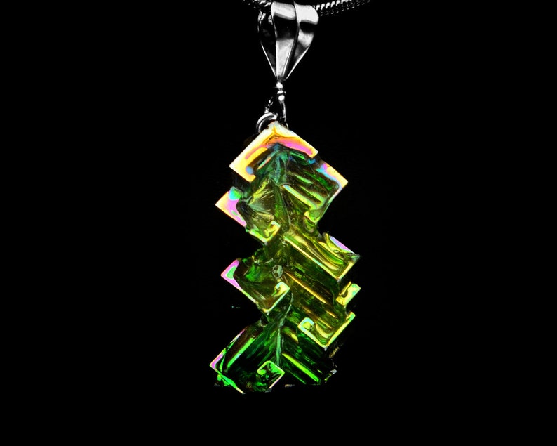Fractale Fir, Iridescent Bismuth Metal Crystal, a Sterling Silver Bail, Crystal Pendant Leather or Snake Chain Necklace image 1