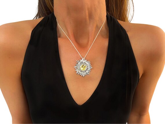 Crystal Sun Necklace Sterling Silver 