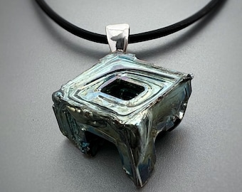 Frozen Well, Iridescent Bismuth Crystal Necklace, Ready to Ship