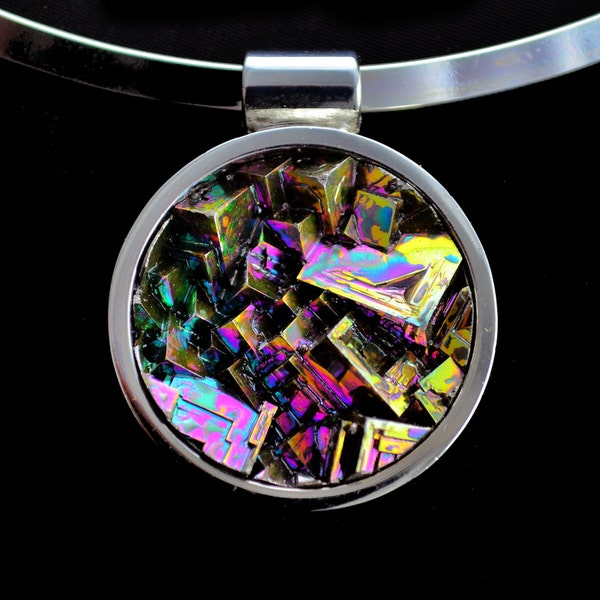 Reserved for my Muse,       Picasso's Circle,  PENDANT & NECKLACE,  Bismuth Crystal Jewelry in Bezel