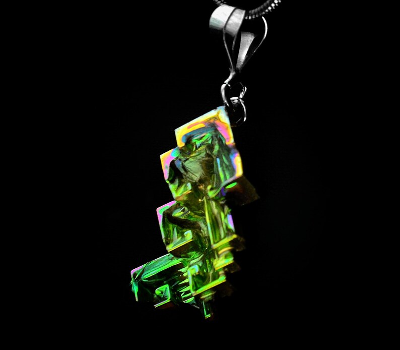Fractale Fir, Iridescent Bismuth Metal Crystal, a Sterling Silver Bail, Crystal Pendant Leather or Snake Chain Necklace image 3