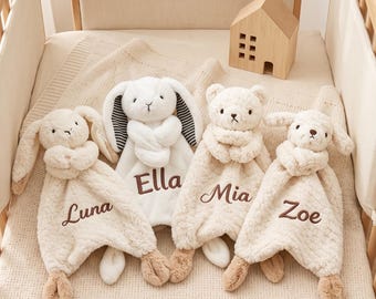 Couverture doudou lapin personnalisée, peluche lapin personnalisée, couverture réconfortante pour bébé, doudou de sécurité brodé avec le nom, cadeau souvenir, décoration de chambre d'enfant