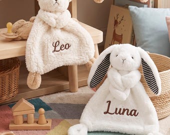 Custom Baby Lovey With Name, Personalized Bunny Blanket, Baby Security Toy, Embroidered Comforter, Baptism Gift, Nursery Keepsake Gift