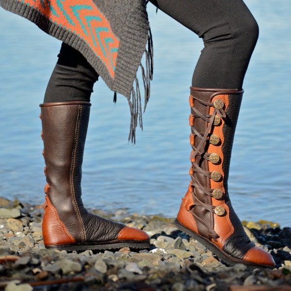 Women's Moccasin Boots: Made to Order - Knee High Boots - Boho - Custom Moccasins - Women's Boots -  Fairy Moccasins - Forest Pixie Boots