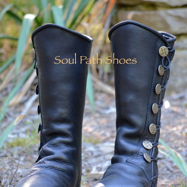 Custom Black Leather Boots : Made To Order - Custom Fit - Custom Leather Moccasins - Renaissance Boots - Knee High Boots - Fantasy Boots