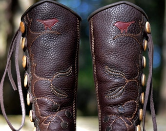 Bird & Forest Moccasins: Made to Order - Custom Boots - Women's Moccasin Boots - Knee High Boots - Buffalo Moccasins