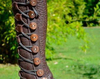 Chocolate Brown Moccasins: Made to Order - Knee High Boots - Leather Boots Women- Custom Moccasins - Leather Boots Men - Buffalo Moccasins