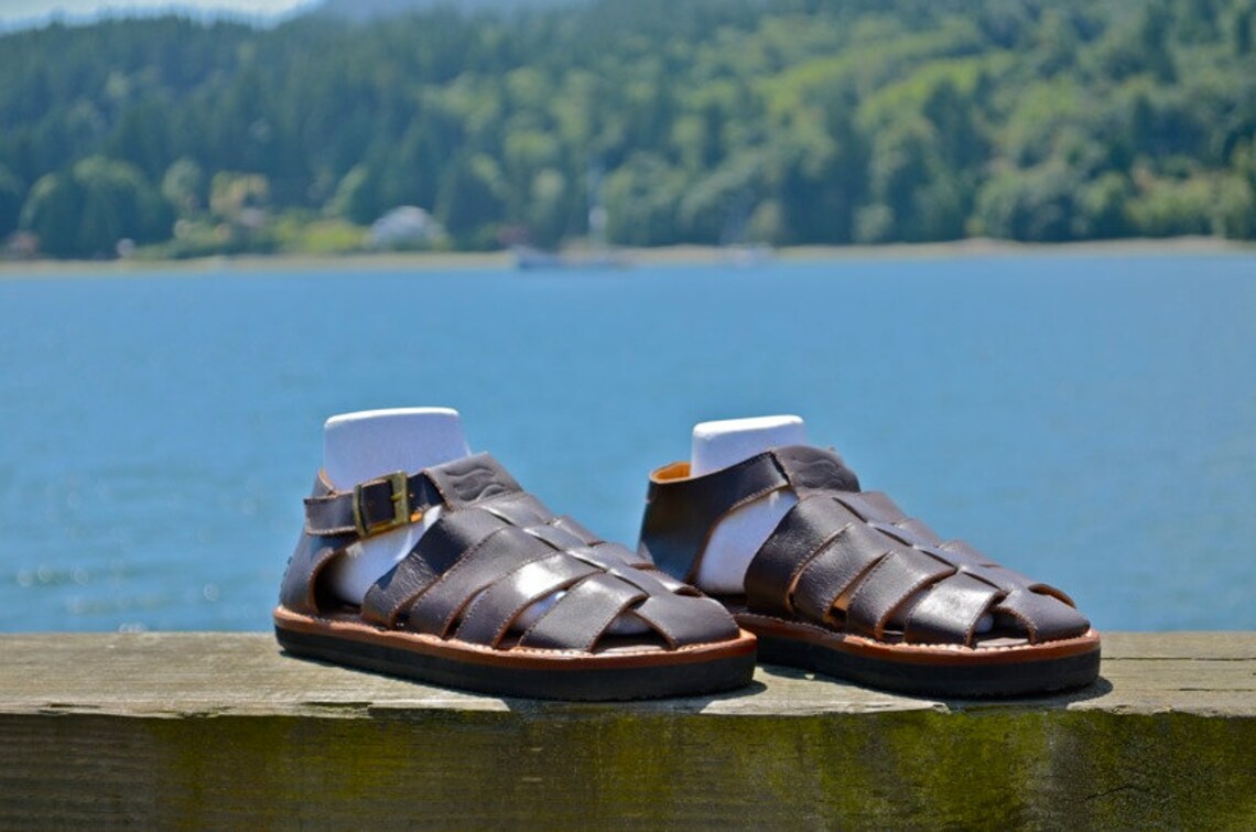 Men's Closed Toe Leather Sandals Elegant Sandals for Men Etsy