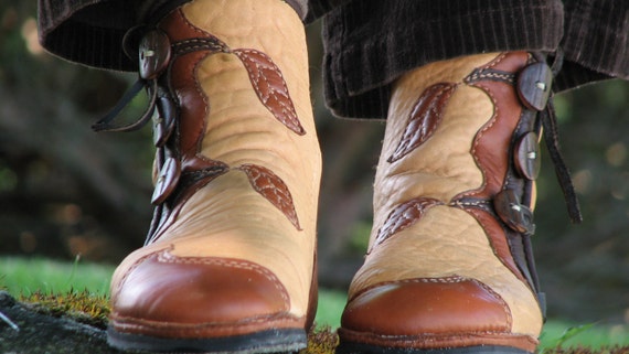 Custom Tree Leaf Boots Made to Order leather Boots Women leather Moccasin Boots fairy Moccasins Renaissance Boots Elven Boots Men Etsy