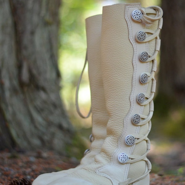 White Buffalo Wedding Moccasins: Made to Order - Wedding Boots - Women's Boots - Knee High Boots  - Custom Moccasins - White Leather Boots
