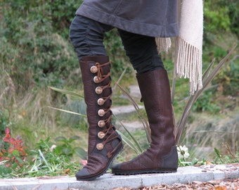 Knee High Women's Boots: Made to Order - Custom Leather Moccasin - Designer Boots - Buffalo & Antler Buttons - Moccasin Boots
