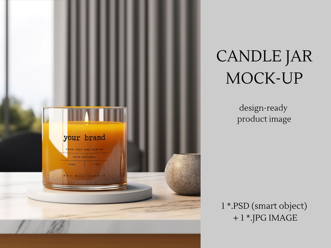 Clear Glass Yellow Candle Jar Mockup Burning Candle Mockup Etsy