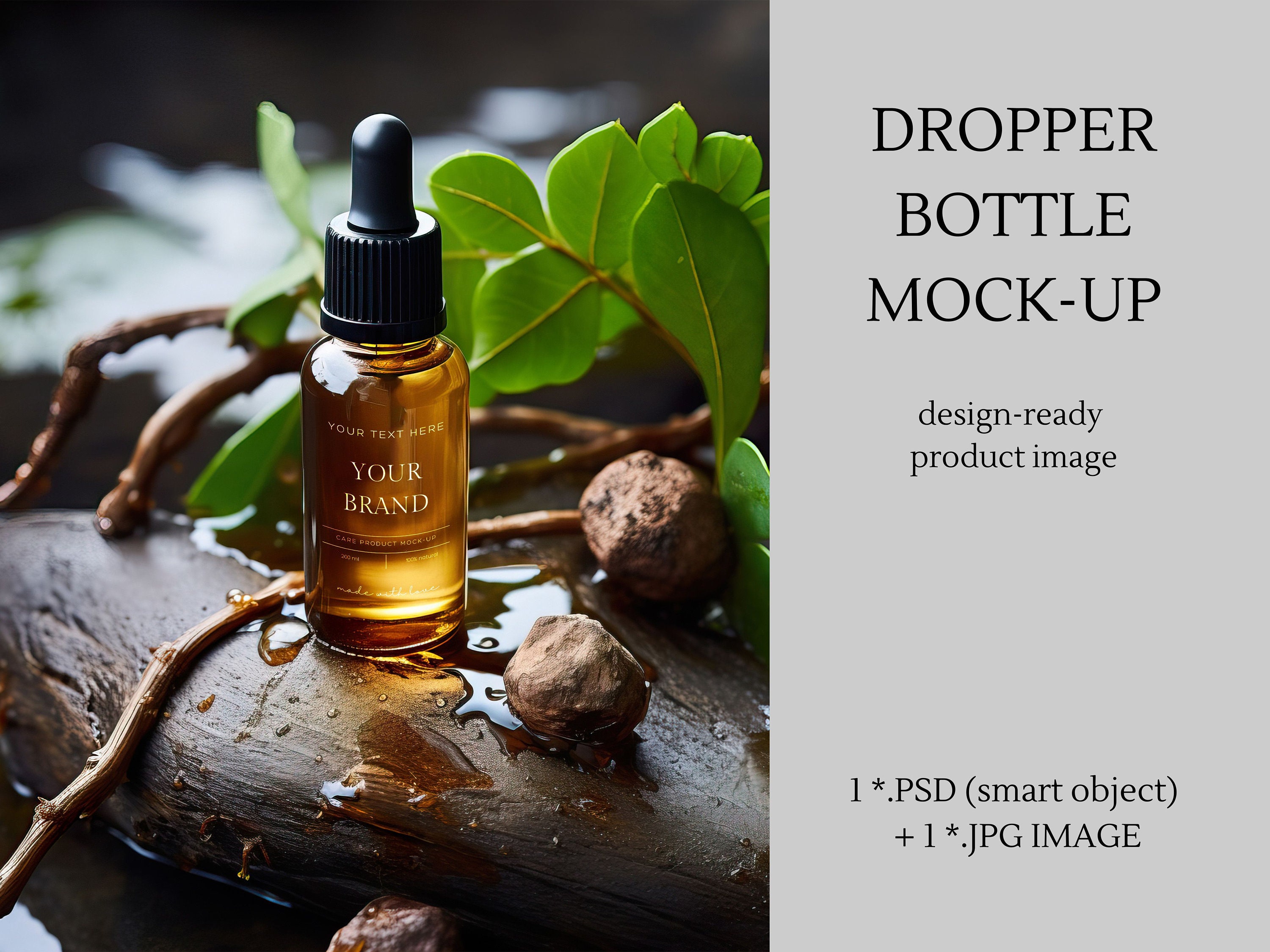Amber essential oil bottle mockup / 20ml - Smarty Mockups