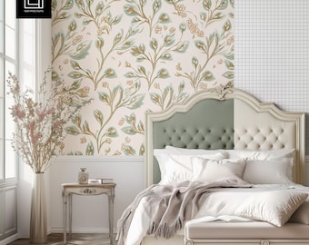 Shabby Chic White Bedroom Wallpaper Mockup (PSD Smart Object), Blank Wall Pattern Mock-up, Interior Wall Covering Decal Preview Template