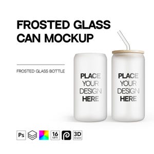Frosted glass can mockup, 16 oz Sipper glass mockup, Libbey glass mockups, Glass tumbler mock up (PSD, smart object, highlights and shadows)