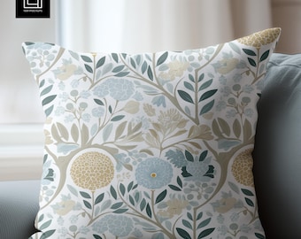 Square Pillow Mockup (PSD), Fabric Seamless Pattern Preview, Textile Cushion In Contemporary Interior, Throw Pillow POD Pillowcase Template