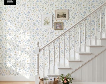 Staircase Hallway Wallpaper Mockup PSD, Bright White Cottagecore Interior, Smart Object Photoshop Mockup, Seamless Pattern, Digital Download