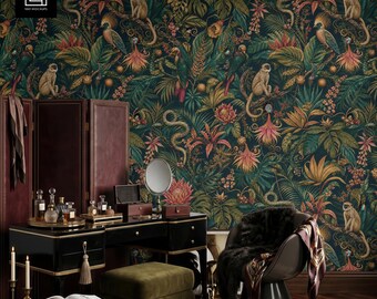 Dark Maximalist Dressing Room Wallpaper Mockup PSD, Luxury Interior Blank Wall Mockup, Smart Object, Digital Download, Layered Photoshop