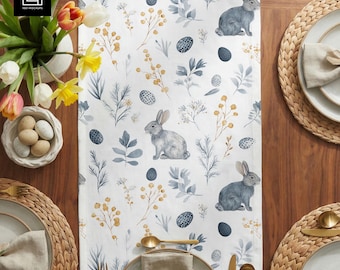 Easter Table Runner Digital Mockup | Editable Details & Table Setting Design | Spring Dining Decor | PSD PNG for Photoshop and Canva